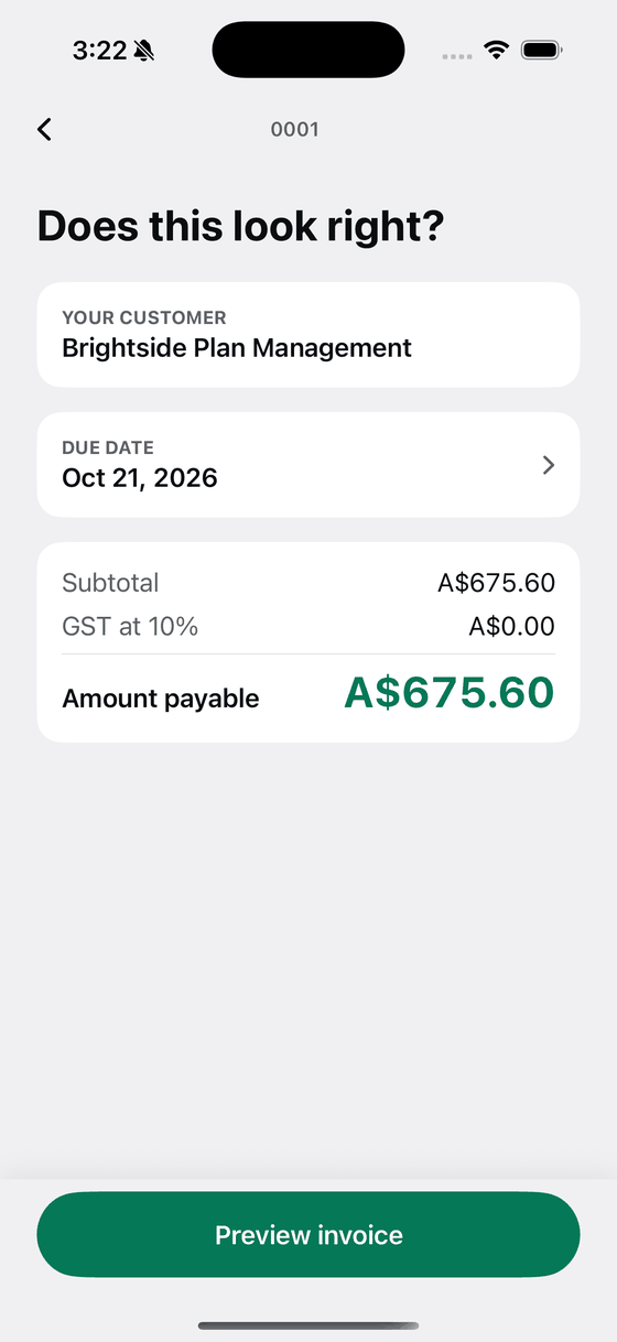 A Bily totals screen with the maths already done and the amount payable at the bottom.